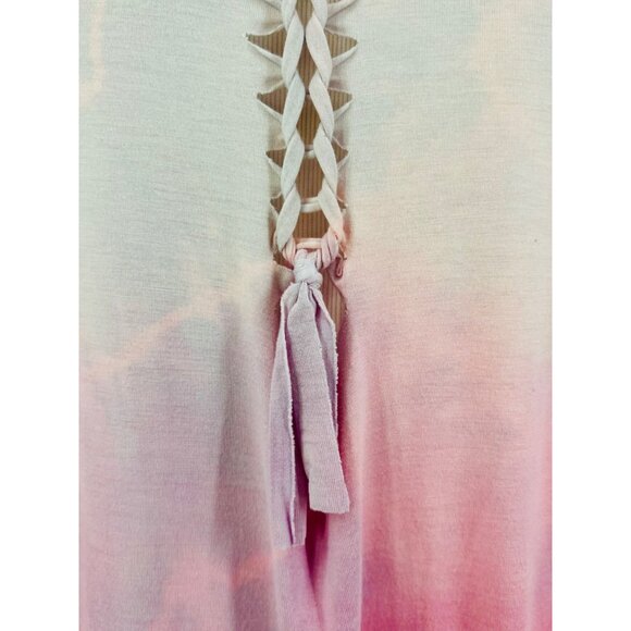 Vintage Gypsy Junkies Pink Tie Dyed Slit Weaved Dolman Sleeve Relaxed Tunic Top - Picture 13 of 16